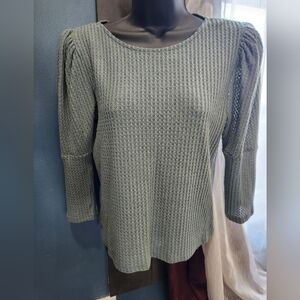 W5 Sage Green Waffle Knit Pullover